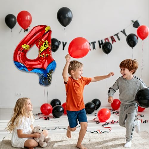 Spider Number 4 Balloon for 4th Birthday Party Decorations - 40 Inch