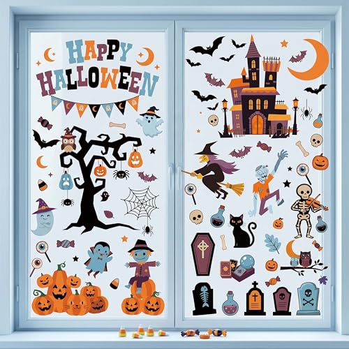Multicolour Halloween Window Clings Decorations Indoor Reusable Static Stickers Set