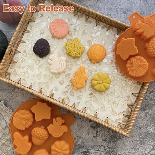 Thanksgiving Fall Silicone Mold Set - Amber Yellow Pumpkin Acorn Maple Leaf Squirrel Candy & Chocolate Mold