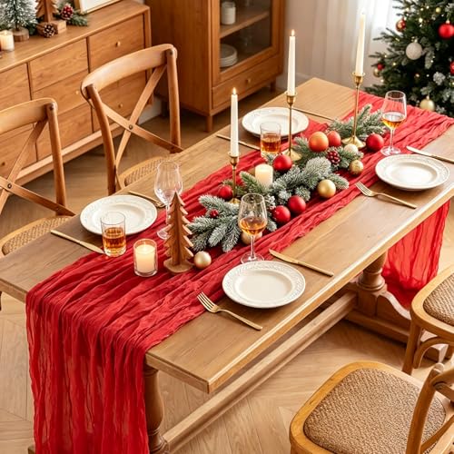 Red Cheesecloth Table Runner - 10FT Rustic Boho Wedding & Party Decor - Variation of THIS listing