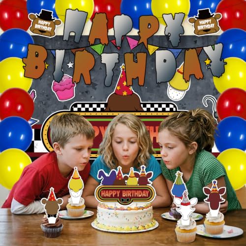 42Pcs Birthday Party Decorations Set with Balloons, Cake Toppers, Flags & Banner