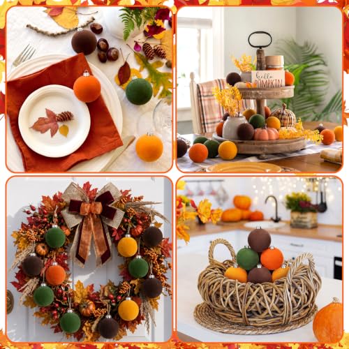 Fall Velvet Ornaments Set - 12 Rustic Hanging Balls for Decor, 2.36"