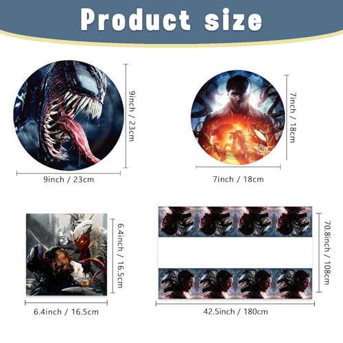 Venom Party Supplies 41 Pack Black - Plates, Napkins, Tablecloth for Birthday
