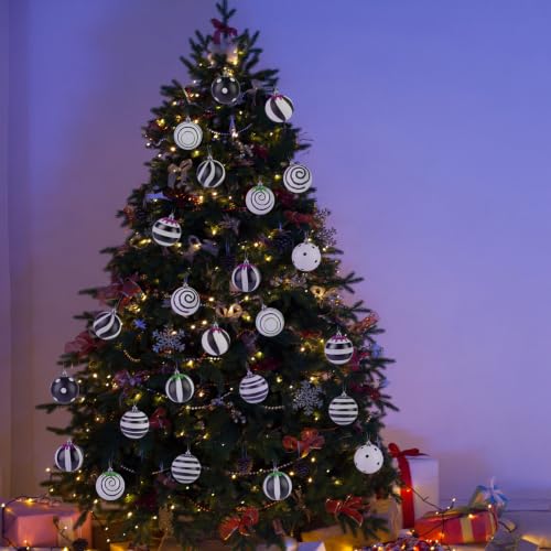 Black and White Halloween Christmas Ornament Set - 24 Pcs 2.36 Inch Holiday Decorations
