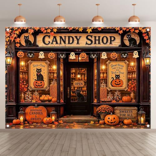 Halloween Candy Shop Backdrop 7x5ft Fall Party Banner for Photos & Events
