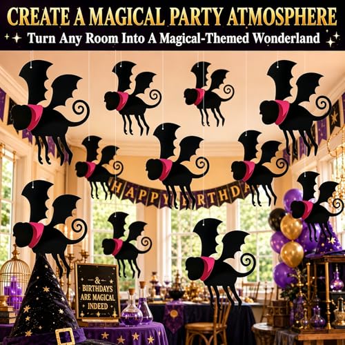 Pink and Black Flying Monkey Decorations - Wizard Party Hanging Set, 18 Pcs