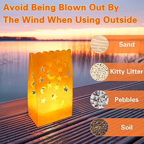 70PCS White Star & Moon Cutout Flame-Resistant Candle Bags for Holiday & Event Decor