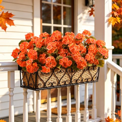Artificial Fall Flowers for Outdoors, 6PCS Silk Orange Geraniums - Autumn Decor