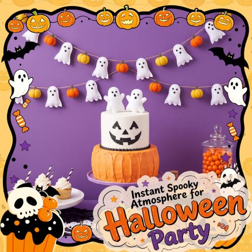 Halloween Felt Garland Set - Ghost & Pumpkin 3D Fall Decorations, 2 Pack