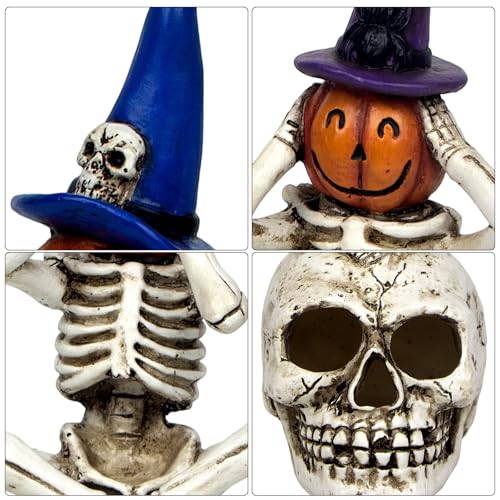 Halloween Skeleton Pumpkin Figurine Set of 3 - See Speak Hear No Evil Decor