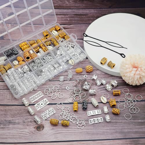 Silver Hair Charms & Beads Set for Braids Locs Dreadlocks - 235 Pieces