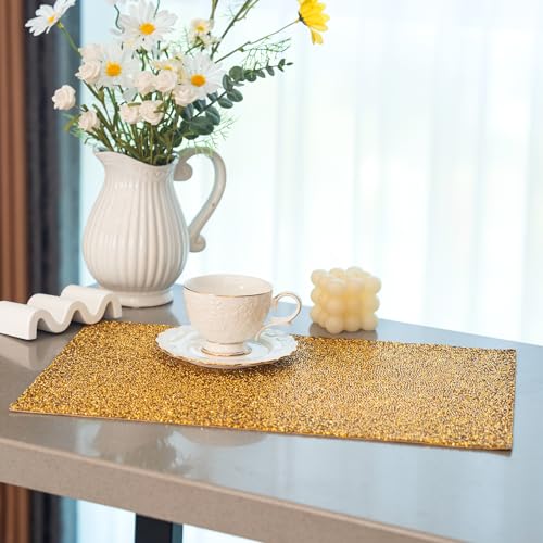 Gold Rhinestone Placemat 12x18 Inches - Elegant Table Decor, 1 Piece