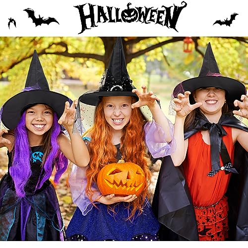 Girls Lace Witch Hat Kids Halloween Costume Foldable Veil - Black, Small