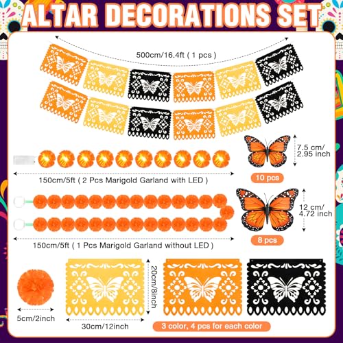 Day of the Dead Decorations Set with LED Marigolds & Butterflies - Fiesta Party Supplies