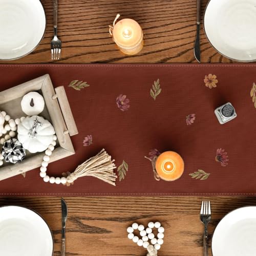 Brown 13x108 Inch Polyester Fall Table Runner for Home & Party Decor