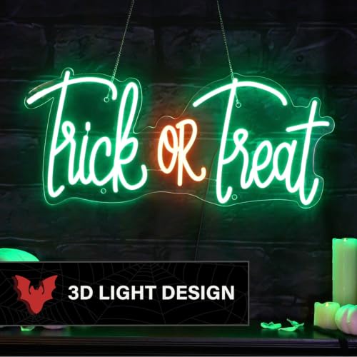 LED Trick or Treat Wall Decoration - Halloween Neon Sign, Indoor Outdoor Festive Sign