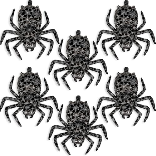 Halloween Black Spider Balloons Set - 6 Latex Party Decorations with Cobweb Design - Variation: Black