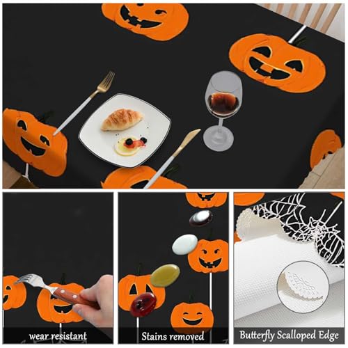 Halloween Pumpkin 52x70 Inch Oblong Tablecloth - Spiders & Web Farmhouse Decor