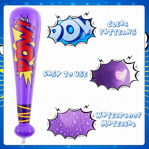 Inflatable Baseball Bats Party Favors - 17 Inch Multicolor Set with Pump