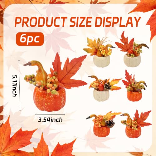 Artificial Fall Pumpkin Set with Maple Leaves & Berries - Style 3, 6 Pieces