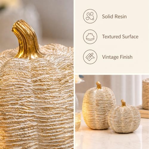 Resin Pumpkin Figurines Set - Fall Thanksgiving Harvest Decor, 2 Pieces