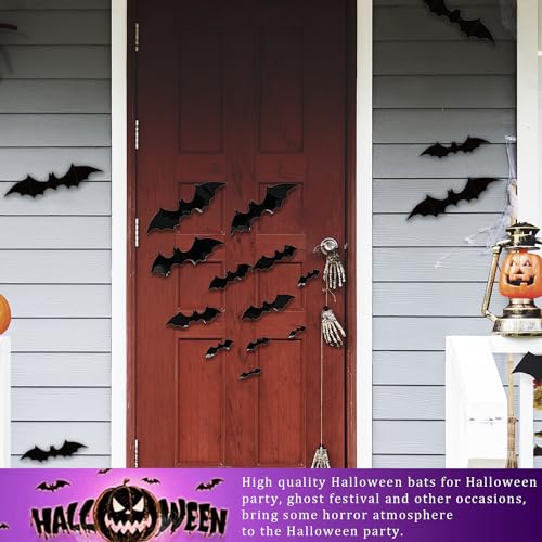 Halloween Bat Wall Decor Set - 72pcs 3D Scary Bat Stickers for Indoor Outdoor Home Decor - Black Variation