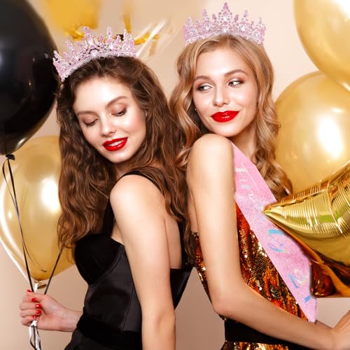 Pink 21st Birthday Sash and Tiara Set - Sparkly Crown & Satin Accessories