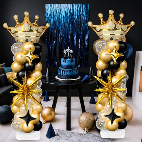 Black and Gold Balloon Column Stand Kit with Foil & Latex Balloons for Party Decorations - Adjustable Floor Tower