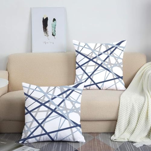 Abstract Line Art Navy Blue Throw Pillow Cases Pack of 2 - 18x18 Inches
