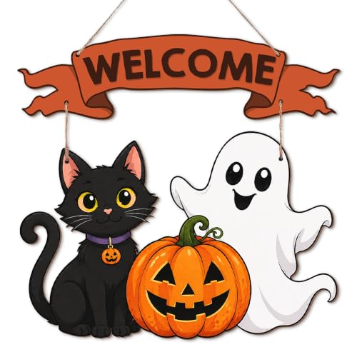 Halloween Door Hanging Decorations Black Cat Pumpkin Ghost Wreath - Fall & Holiday Decor