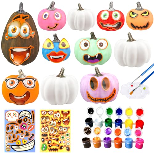 Kids Halloween Pumpkin Decorating Kit with 11 White Plastic Pumpkins & Paint - Variation 11