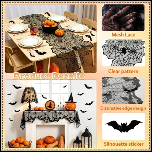Heyigrow 19 Pcs Spider Web Halloween Decorations Set with Bat Variations