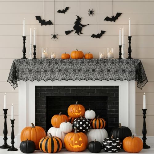 Halloween Table Runner Black Lace Spider Web 18x72 Inch - Variation Black a / 1