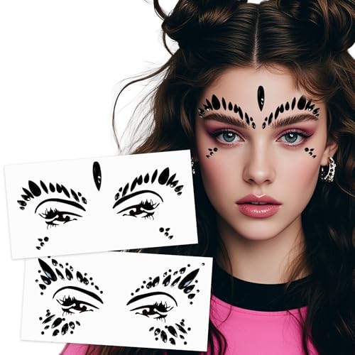 Poison Ivy Face Jewels Devil Face Gems Tattoo Sticker - Black