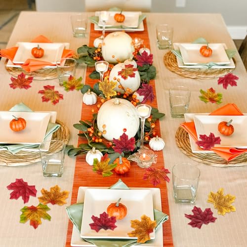 Artificial Maple Leaves Fall Decor Set 320 Pieces for Thanksgiving Halloween Weddings Crafts