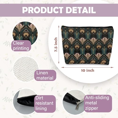 Witchy Goth Makeup Bag Bats and Flowers Vintage 1920s Style Cosmetic Pouch for Women