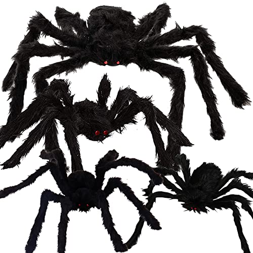 Halloween Hairy Spider Set 4 Pcs Large Realistic Outdoor Decor Props