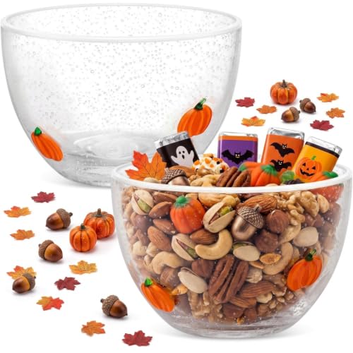 Potchen 2-Piece Fall Pumpkin Candy Bowls - 14 oz Glass Snack Dishes - Pumpkin Variation