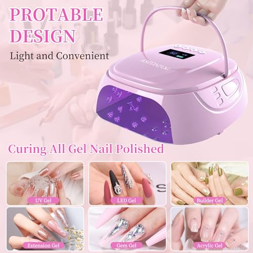 Purple UV LED Nail Lamp for Gel Polish - Cordless Rechargeable 126W with Auto Sensor & 4 Timers