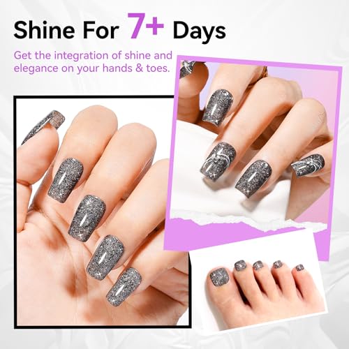Black Glitter Nail Polish - Rainbow Sparkly Quick Dry with Variation Z016-Glitter Black Sparkle