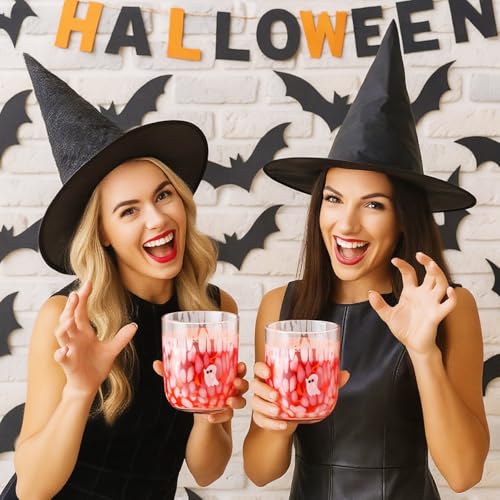 Ghost Halloween Glass Cups Set - 4 Pcs 14 oz Stemless Drinkware with Icon Design
