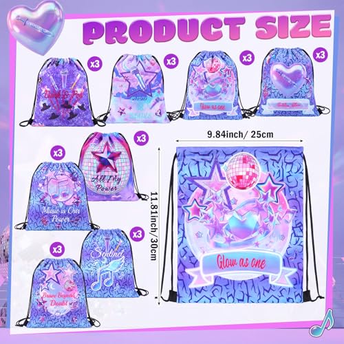 24 Pcs Kpop Party Favors Drawstring Bags - Purple Y2K Style - Bulk