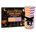 Halloween Paper Straws - Orange & Purple Stripe Party Set - 100 Pieces