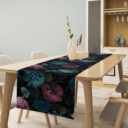 Boho Floral Table Runner 13x108 Inch - Dark Flower Variation