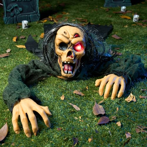 Halloween Zombie Groundbreaker Decor with Creepy Sound & Glowing Eyes for Lawn Yard Haunted House