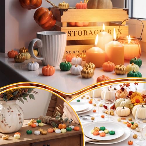 Mini Fall Pumpkins for Crafts and Decorations - 50 Pcs Rustic Resin Set