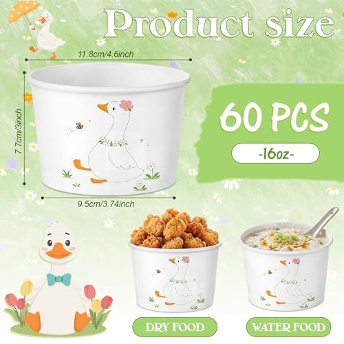 Hsei Silly Goose Disposable Ice Cream Cups - 16oz Party Snack Bowls, Set of 60