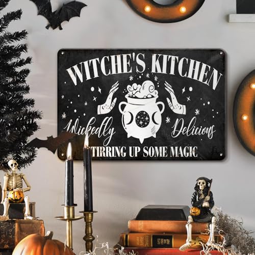 Halloween Witch Decor Wood Sign - Gothic Kitchen Wall Art, 8x12 Inches