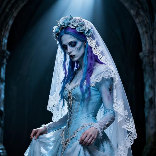 Corpse Bride Halloween SFX Face Makeup Kit with Blue & White Face Paints & Tools - Variation of THIS listing