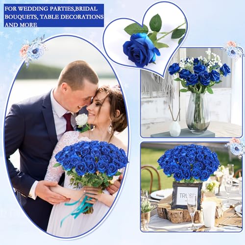 Artificial Blue Roses Bulk - 50 Realistic Silk Flowers for DIY & Decor - Blue / 50
